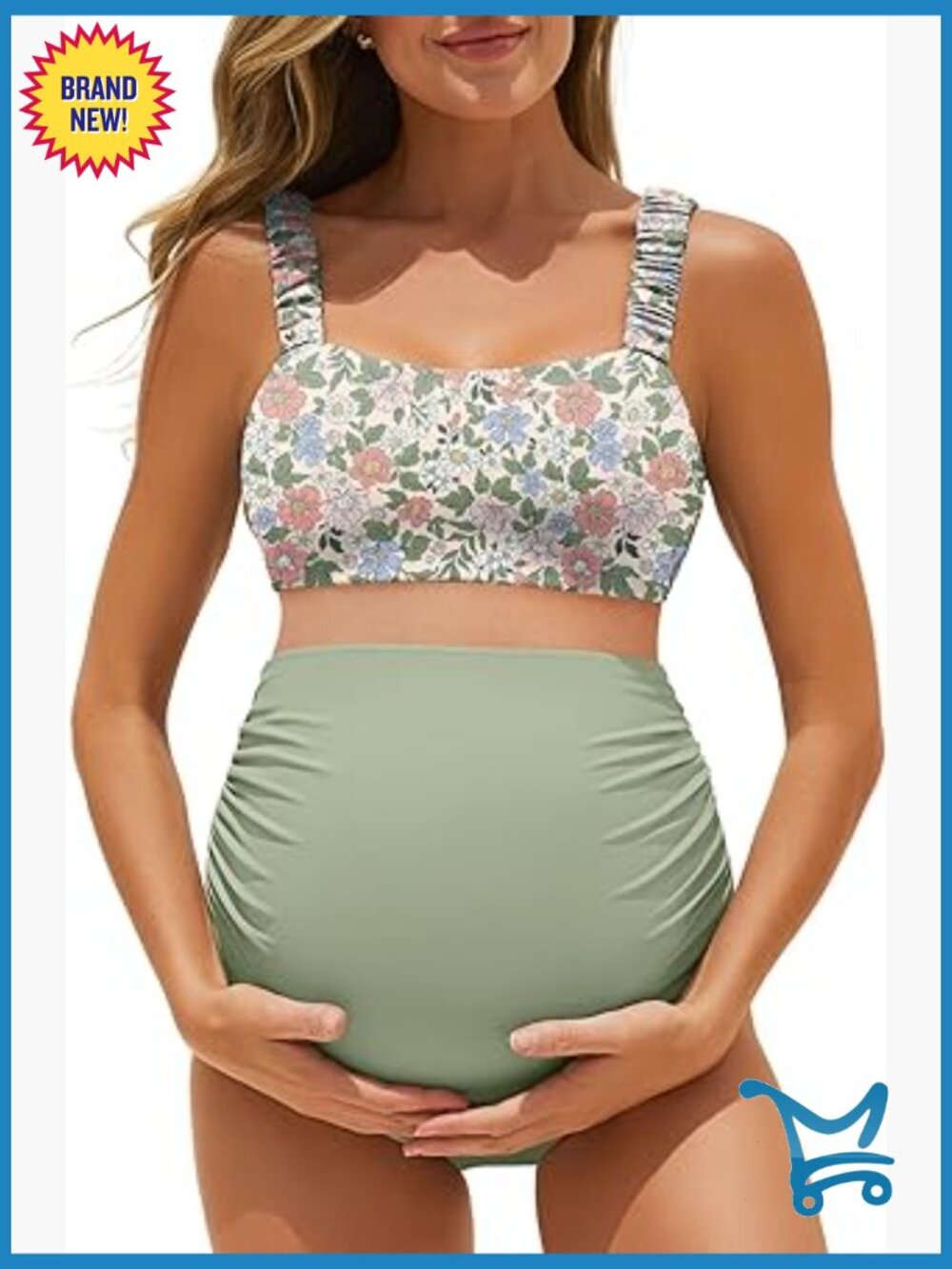 Ribbed Maternity Bikini Swimsuit High Waisted Two-Piece Bathing Suit